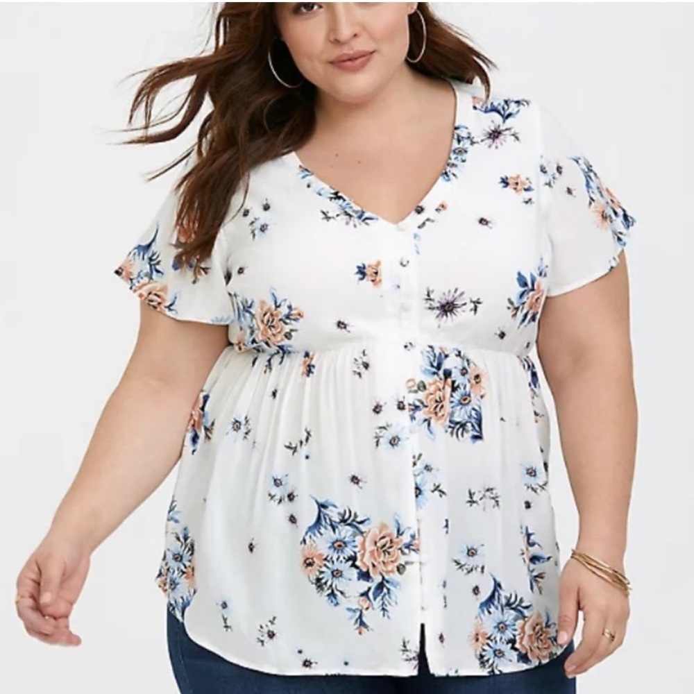 Torrid Ivory Floral Challis Babydoll Blouse